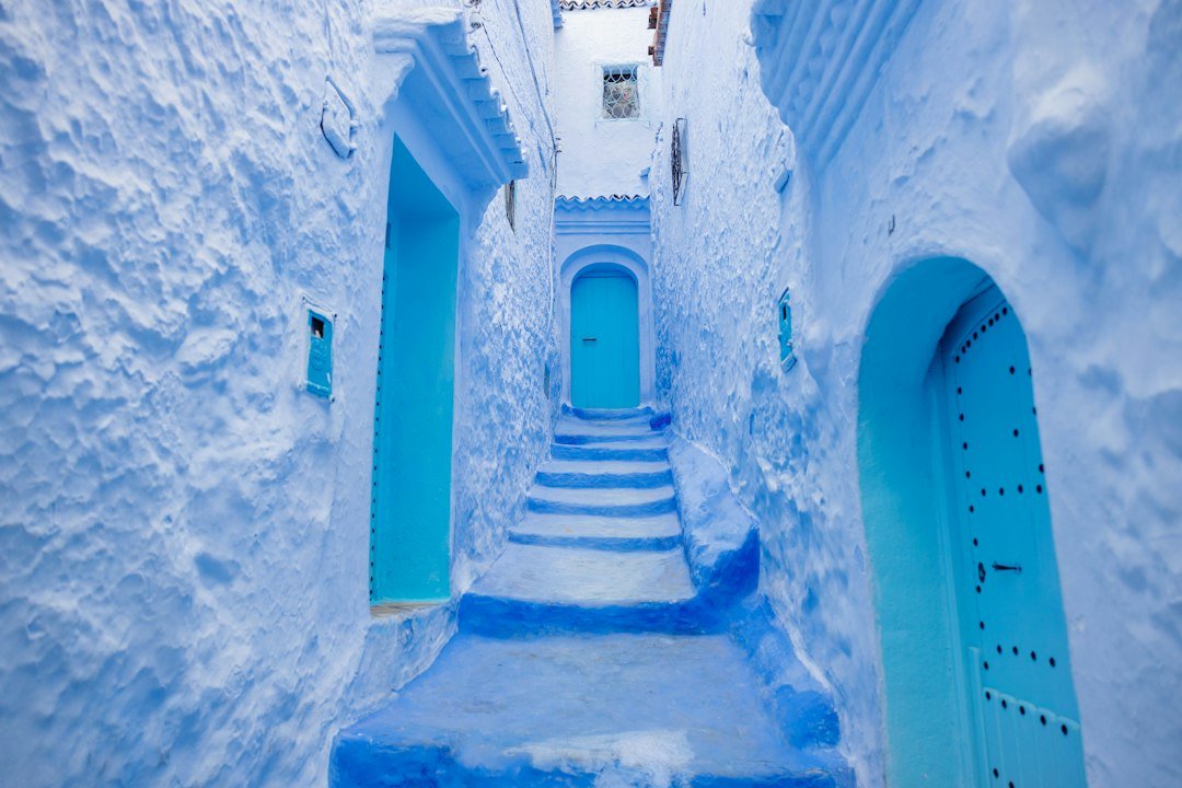 Blue alleyway in the old town of Chefchaouen, Morocco