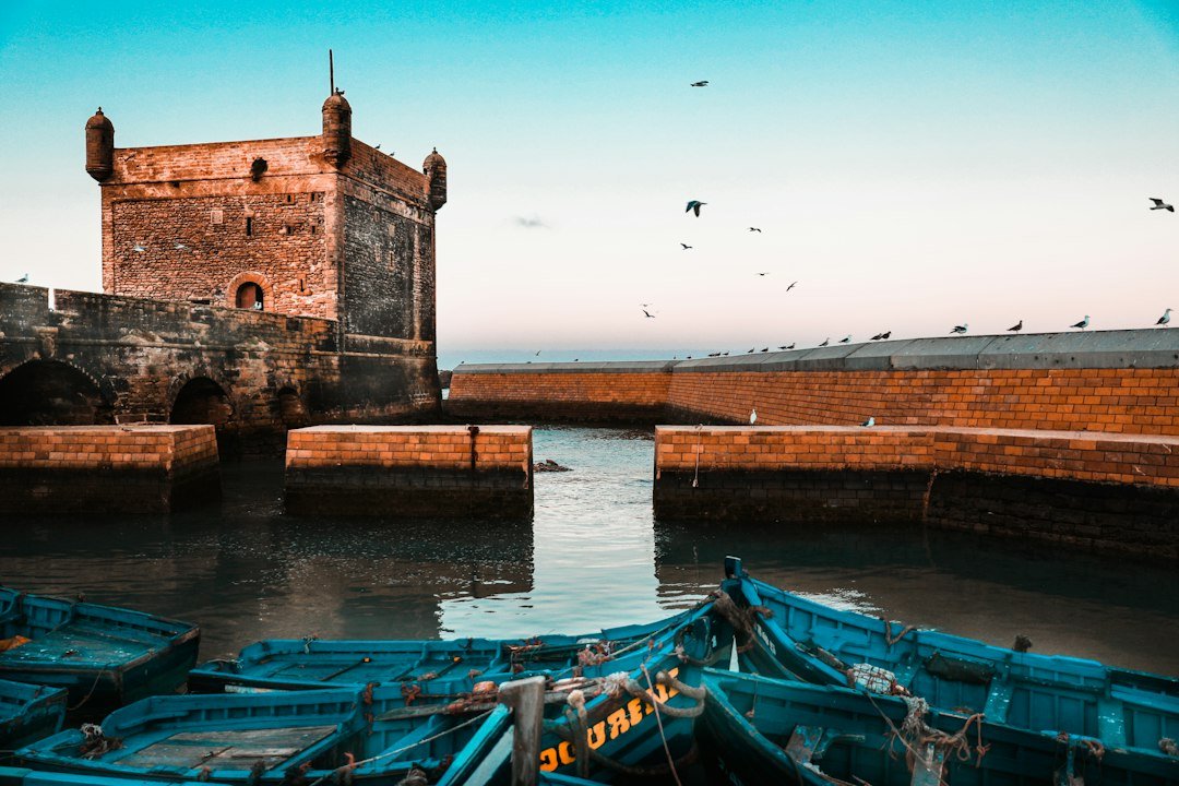 Old stone fortifications of Essaouira next to the sea